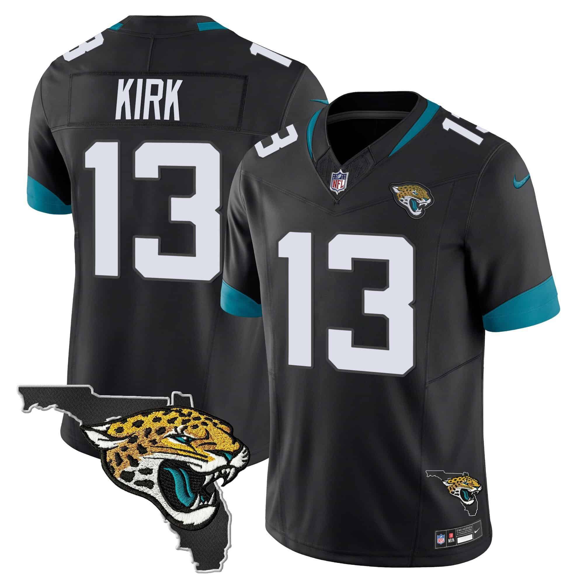 Men Jacksonville Jaguars 13 Kirk Black 2024 Nike Florida Patch Vapor NFL Jersey style 1